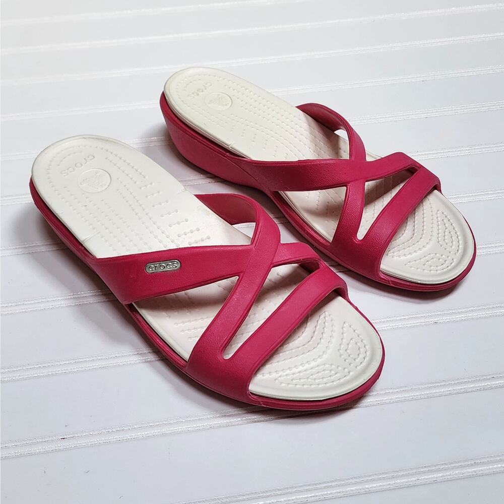 Crocs Women's Patricia II Wedge Slide Sandals Size 9 Pink White